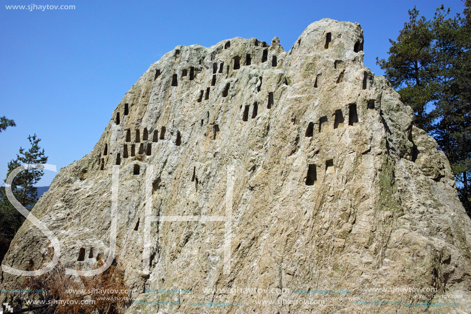 Antique Thracian Sanctuary Eagle Rocks near town of Ardino, Kardzhali Region, Bulgaria