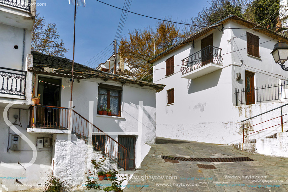 Stone street and Old house in village of Panagia, Thassos island,  East Macedonia and Thrace, Greece