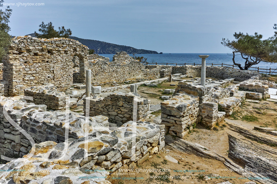 Ruins of ancient village in Archaeological site of Aliki, Thassos island,  East Macedonia and Thrace, Greece