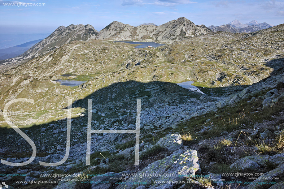 Panoramic view of Tevno lake from Kralev Dvor Peak, Pirin Mountain, Bulgaria