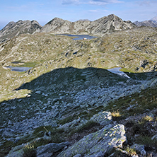 Panoramic view of Tevno lake from Kralev Dvor Peak, Pirin Mountain, Bulgaria