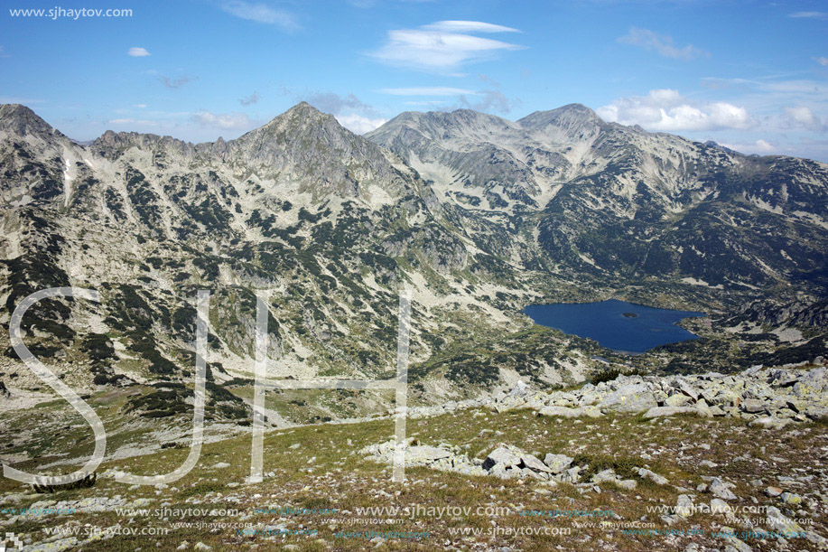 Amazing view Popovo lake and Polezhan peak, view form Dzhano peak, Pirin Mountain, Bulgaria