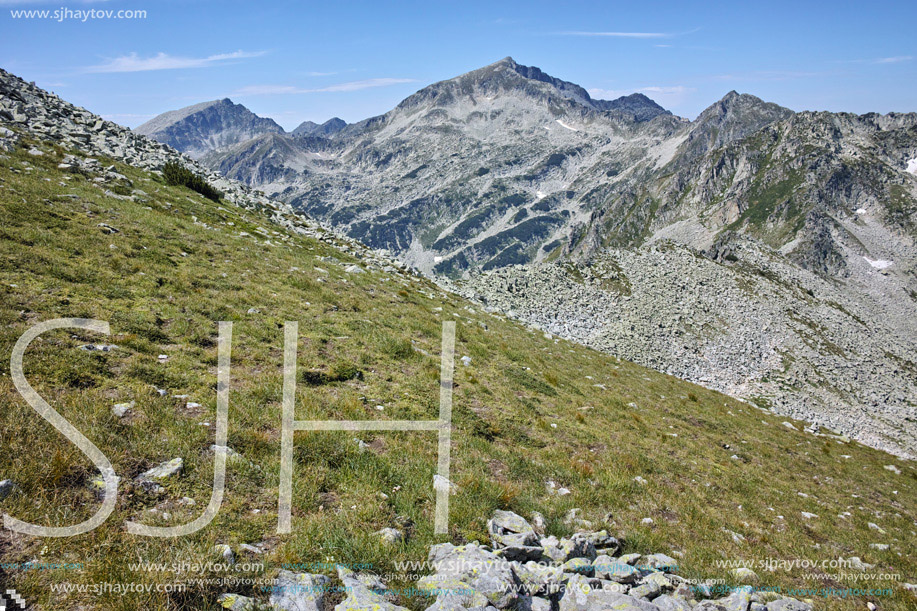 Amazing view of Kamenitsa and Yalovarnika peaks  from Dzhano peak, Pirin Mountain, Bulgaria