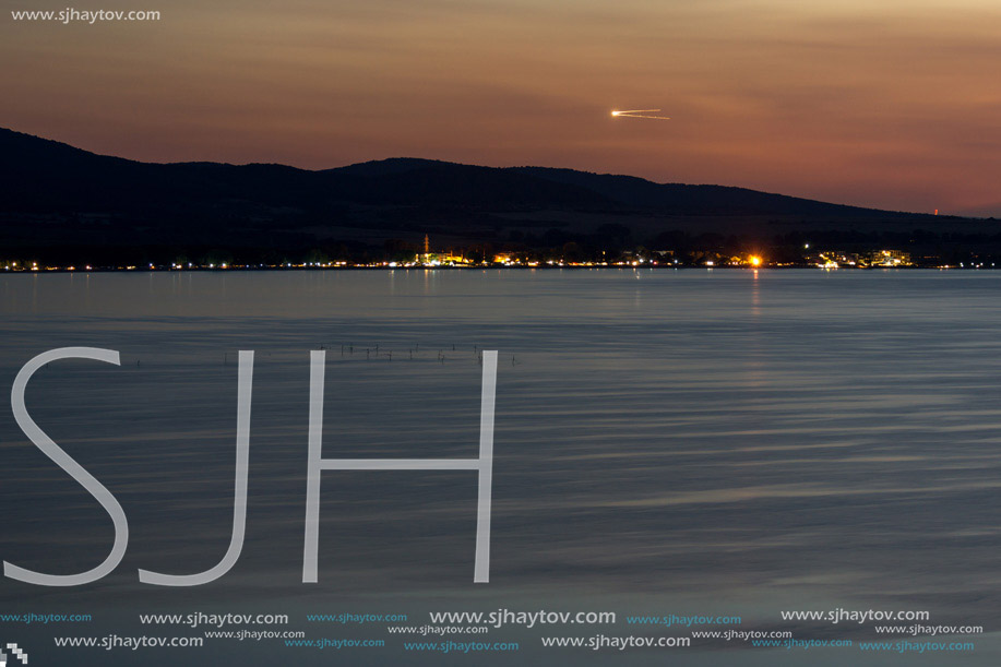 Night photo of Chernomorets village from town of Sozopol,  Burgas Region, Bulgaria