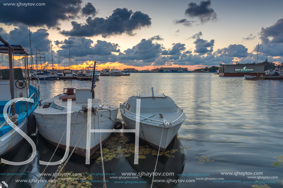 Amazing sunset on port of Sozopol, Burgas Region, Bulgaria