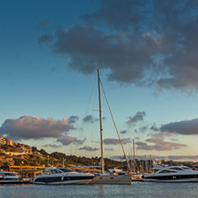Sunset panorama of port and town of Sozopol, Burgas Region, Bulgaria