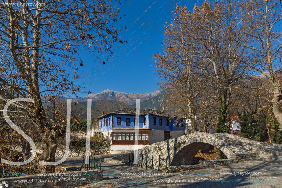 Old house and Stone bridgein Moushteni near Kavala, East Macedonia and Thrace, Greece