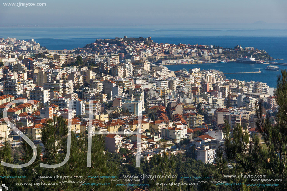 Panoramic view to city of Kavala, East Macedonia and Thrace, Greece