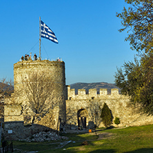 Sunset view of Tower of the Byzantine fortress in Kavala, East Macedonia and Thrace, Greece
