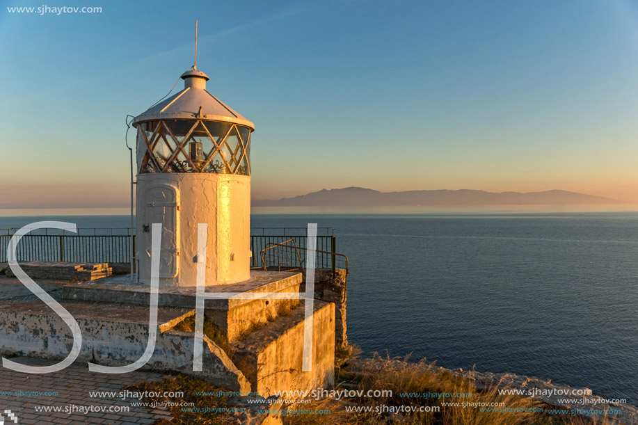 Sunset over Lighthouse in Kavala, East Macedonia and Thrace, Greece
