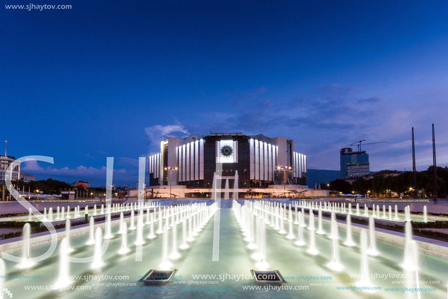 Amazing Night photo of National Palace of Culture and fountain in Sofia, Bulgaria