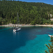 Amazing cityscape of Foki Fiskardo Beach, Kefalonia, Ionian islands, Greece