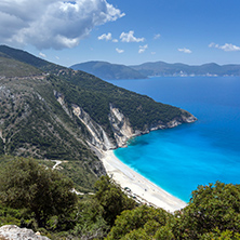 Blue water of beautiful Myrtos beach, Kefalonia, Ionian islands, Greece