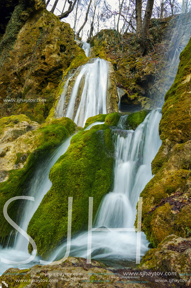 Amazing view Beautiful Bachkovo waterfalls cascade in Rhodopes Mountain, Plovdiv region, Bulgaria