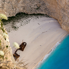Blue waters of Navagio Shipwreck beach, Zakynthos, Greece
