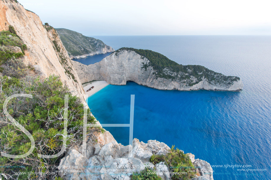 Sunset view of Navagio Shipwreck beach, Zakynthos, Greece