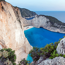 Amazing sunset panorama of Navagio Shipwreck beach, Zakynthos, Greece
