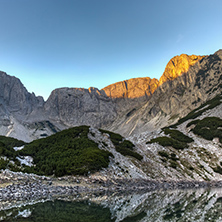 Sunrise Panorama of Sinanitsa peak and lake, Pirin Mountain, Bulgaria