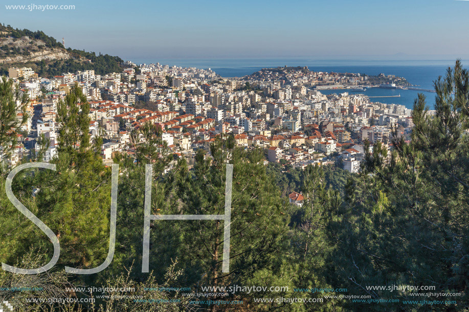 Panoramic view to city of Kavala, East Macedonia and Thrace, Greece