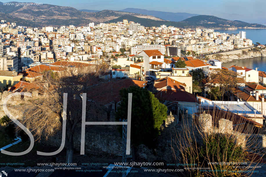 Panoramic view to city of Kavala, East Macedonia and Thrace, Greece