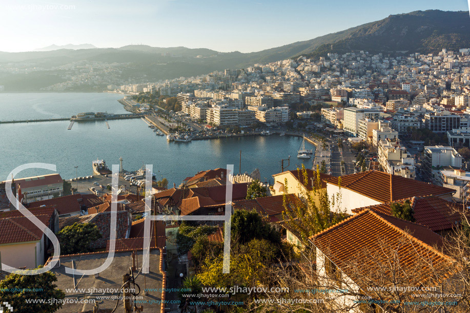 Amazing Panorama to port of Kavala, East Macedonia and Thrace, Greece