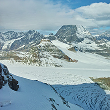 Amazing panorama of mount Matterhorn covered with clouds, Canton of Valais, Alps, Switzerland