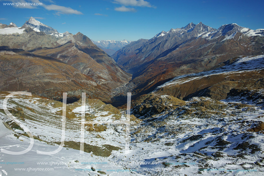 Amazing panorama from matterhorn glacier paradise to Zermatt, Alps, Switzerland