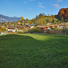 Green meadows near town of interlaken, canton of Bern, Switzerland