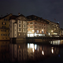 Night panoramic view of Lucern and Reuss River, Canton of Lucerne, Switzerland