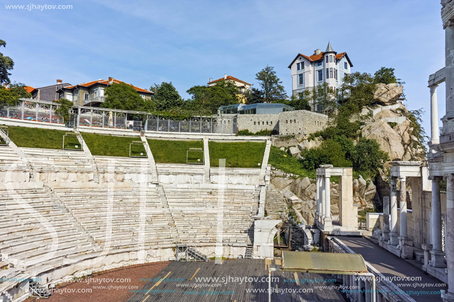 Old town and Ancient Roman theatre in Plovdiv, Bulgaria