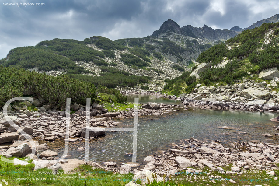 Amazing Panorama of Rocky peaks and Upper  Muratovo lake, Pirin Mountain, Bulgaria