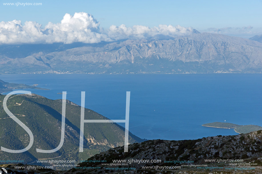 Amazing Panoramic view of Mountain of Lefkada and sea, Ionian Islands, Greece