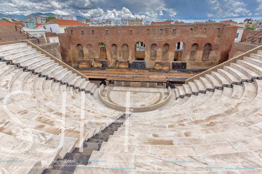 Panorama of Amphitheater in Roman Odeon, Patras, Peloponnese, Western Greece
