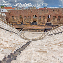 Panorama of Amphitheater in Roman Odeon, Patras, Peloponnese, Western Greece