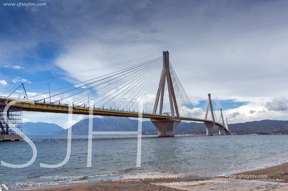 Panorama of The cable bridge between Rio and Antirrio, Patra, Western Greece