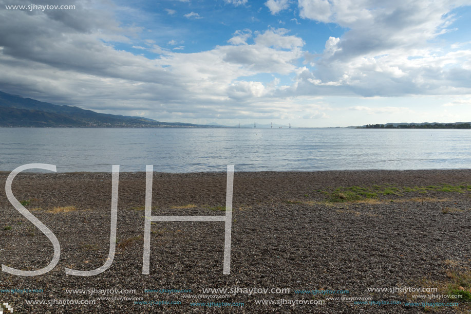 View of The cable bridge between Rio and Antirrio from Nafpaktos, Patra, Western Greece