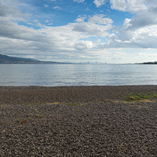View of The cable bridge between Rio and Antirrio from Nafpaktos, Patra, Western Greece