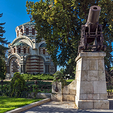 Cannon from the Russo-Turkish War of 1877-1878 and St. George the Conqueror Chapel Mausoleum, City of Pleven, Bulgaria