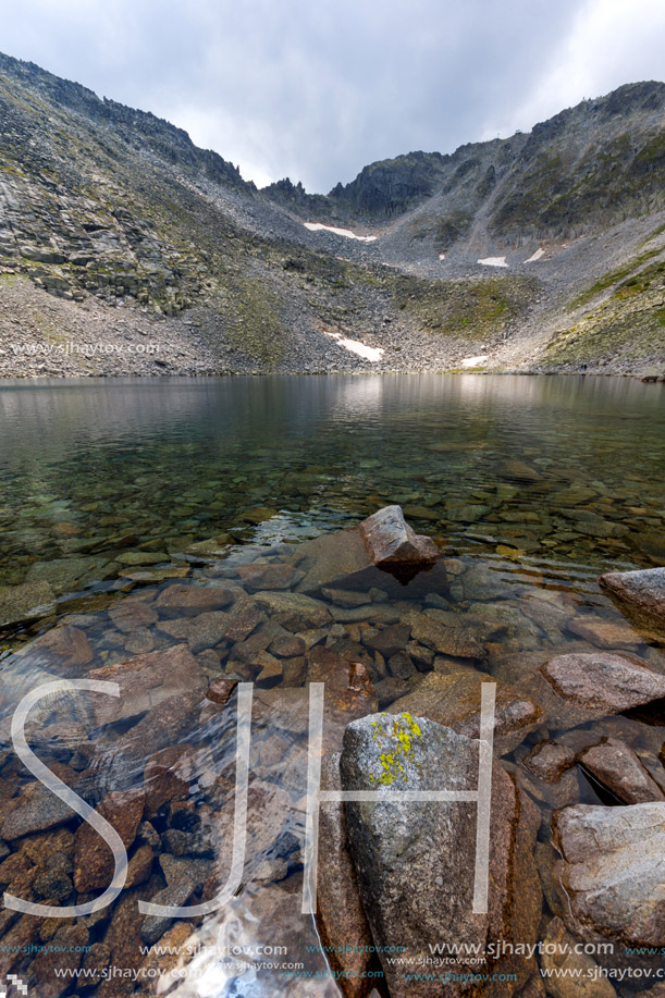 Amazing view of Ledenoto Ice Lake and Musala Peak, Rila mountain, Bulgaria