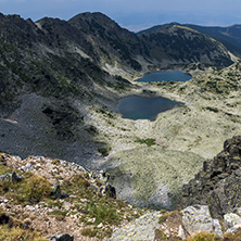 Panorama to Musalenski lakes from Musala Peak, Rila mountain, Bulgaria