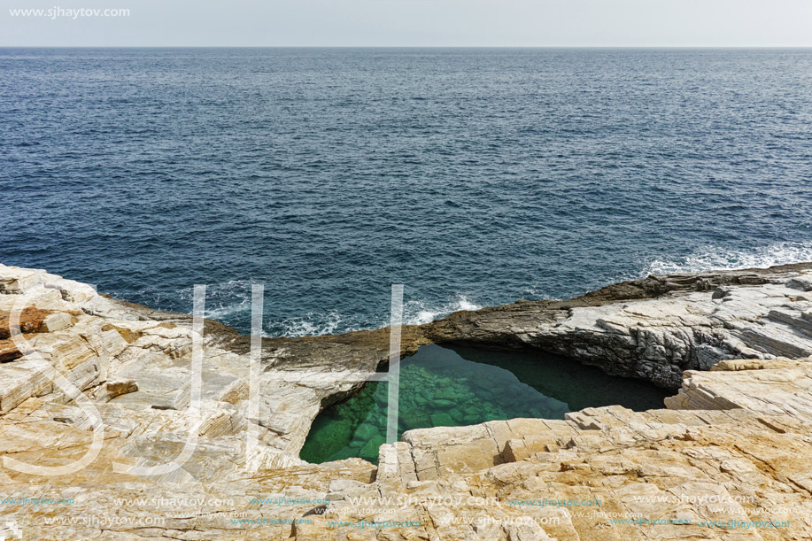 Panoramic view to Giola Natural Pool in Thassos island, East Macedonia and Thrace, Greece