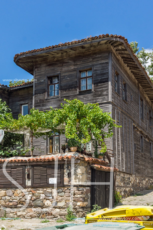 wooden Old house with vine front in Sozopol Town, Burgas Region, Bulgaria