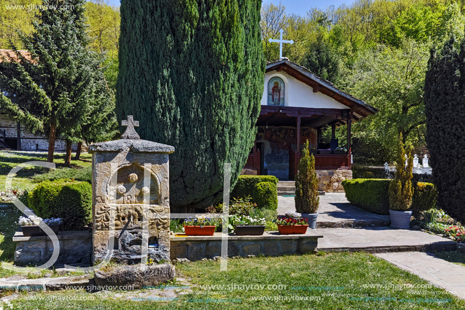 Fountain and church in Temski monastery St. George, Pirot Region, Republic of Serbia