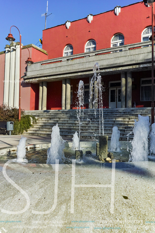 Fountain and The cultural centre on the main square, Dimitrovgrad, Republic of Serbia