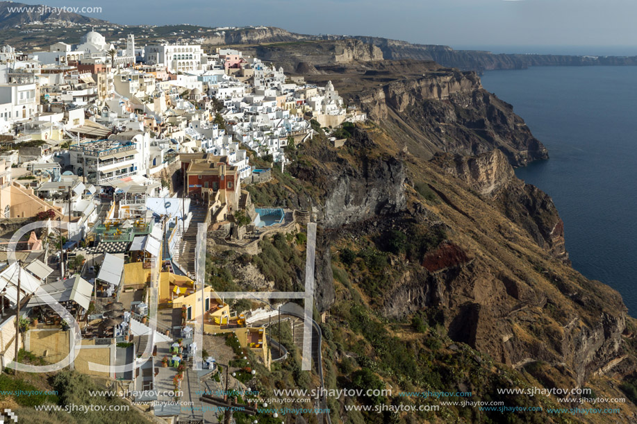 Panoramic view to town of Fira, Santorini island, Thira, Cyclades, Greece