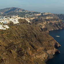 Amazing view to town of Fira and Prophet Elias peak, Santorini island, Thira, Cyclades, Greece