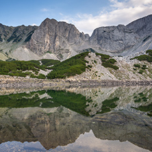 Amazing view of roks around  Sinanitsa Peak and reflection in the lake, Pirin Mountain, Bulgaria