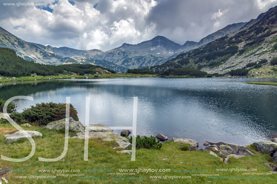 Panoramic view of Banderishki chukar peak and Reflection in Muratovo lake, Pirin Mountain, Bulgaria