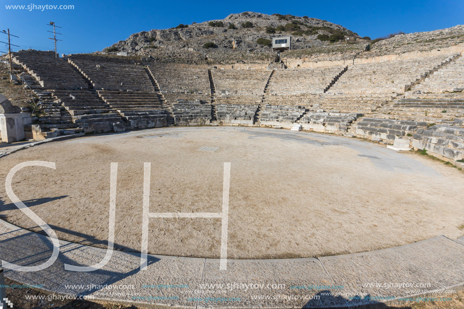 Panorama of Ancient Theater in the archeological area of Philippi, Eastern Macedonia and Thrace, Greece