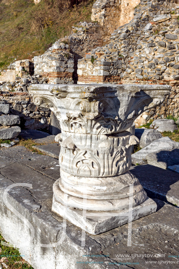Remaining of columns in the archeological area of Philippi, Eastern Macedonia and Thrace, Greece